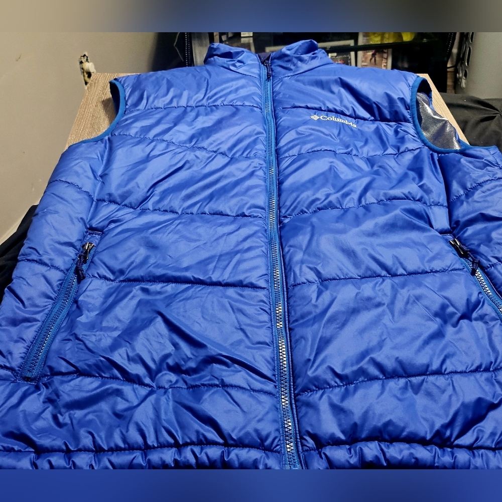 Mens Columbia Omni-Heat Puffer Royal Blue Zip Up vest XL